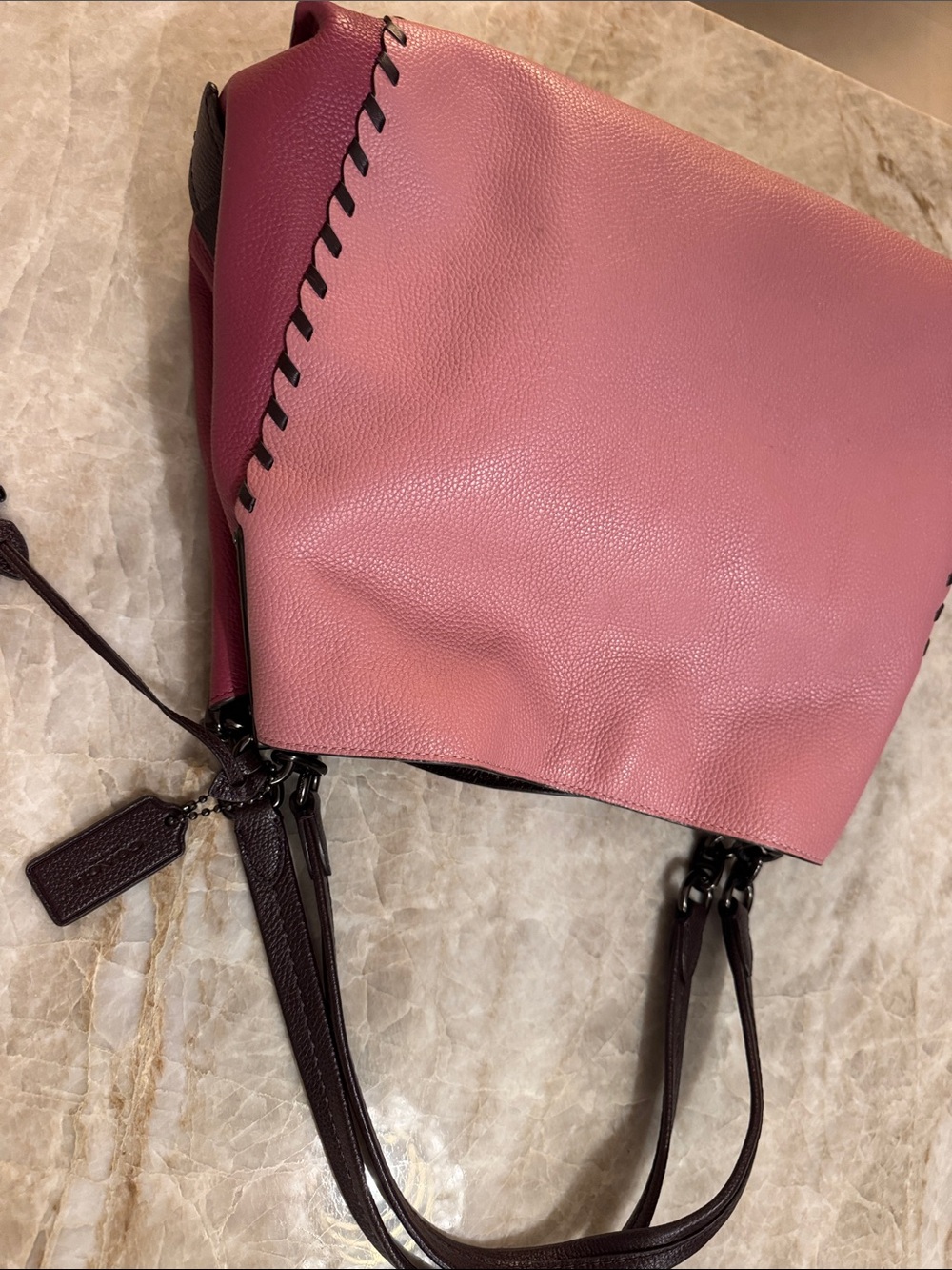 Coach Pink Pebbled Leather Tote with Dark Brown Handles - Picture 3 of 12